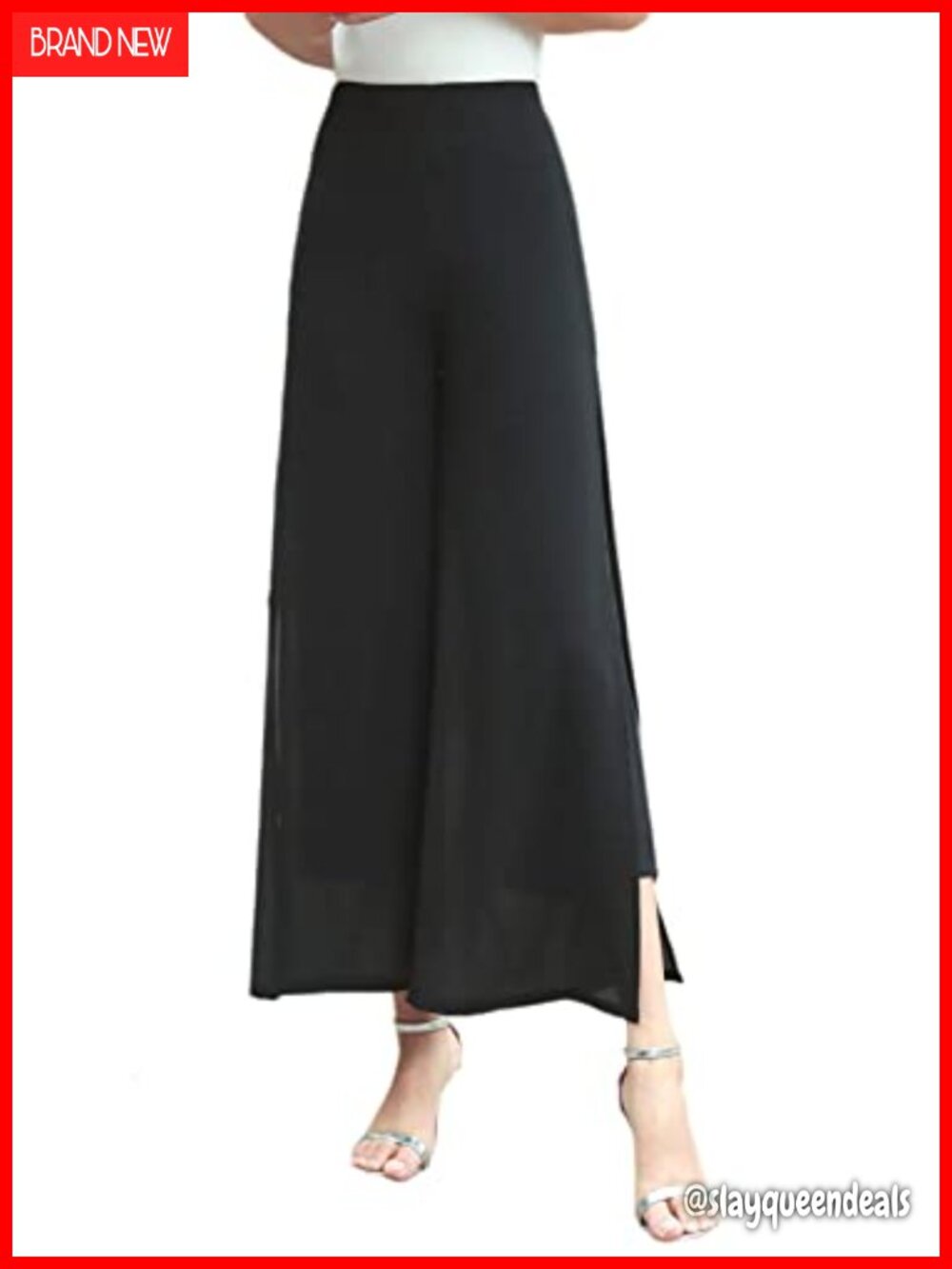 High Waist Flare Palazzo Pants Elastic Waist Chiffon Dressy Trousers